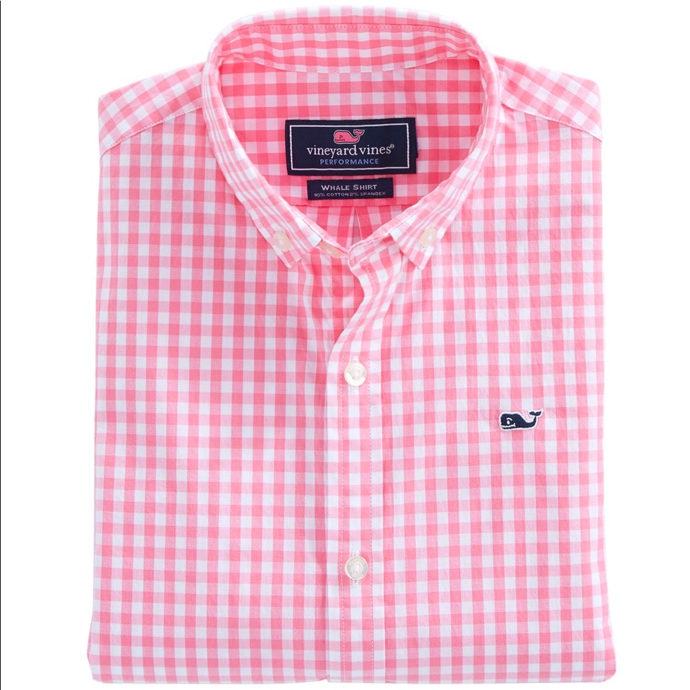 vineyard vines pink checkered button down